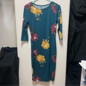 Teal Floral bodycon dress